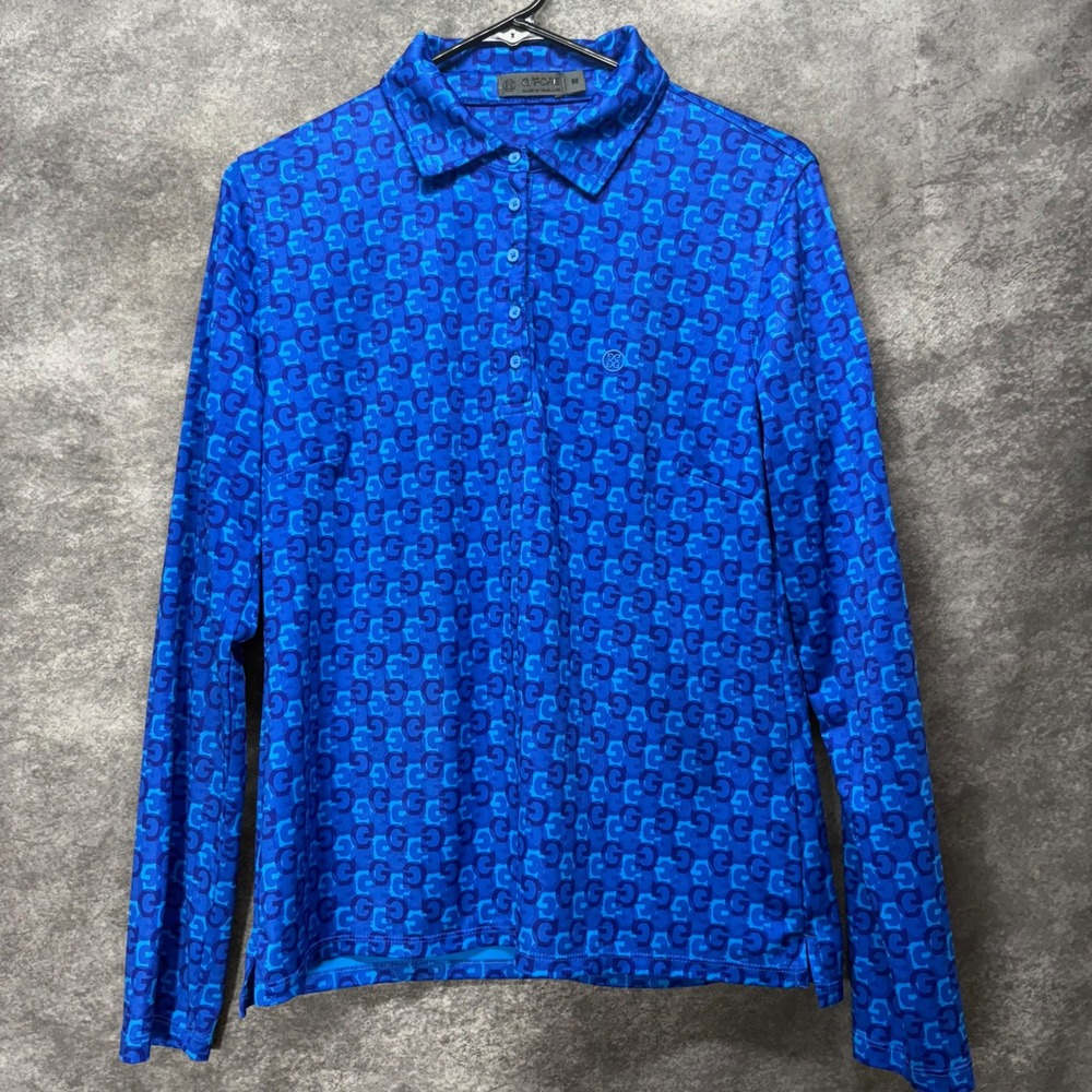 G/FORE Womens Mini G's Tech Jersey Long Sleeve Golf Polo Size M Blue Tech Jersey